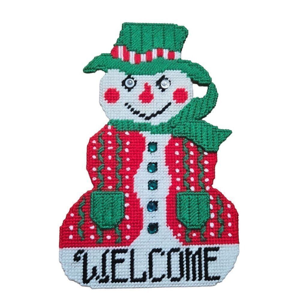 Plastic Canvas Snowman Welcome Sign Holiday Christmas